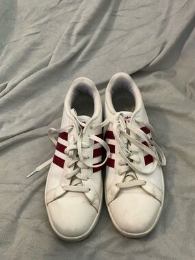 adidas White Sneakers with Red Three-Stripes